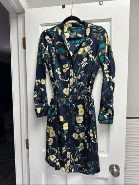 Ralph Lauren Navy Floral Long-Sleeve Shirt Dress with Yellow Blooms